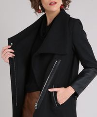 Casaco-Feminino-Longo-Gola-Ampla-em-Feltro-com-Recorte-e-Ziper-na-Manga-Preto-8892718-Preto_4