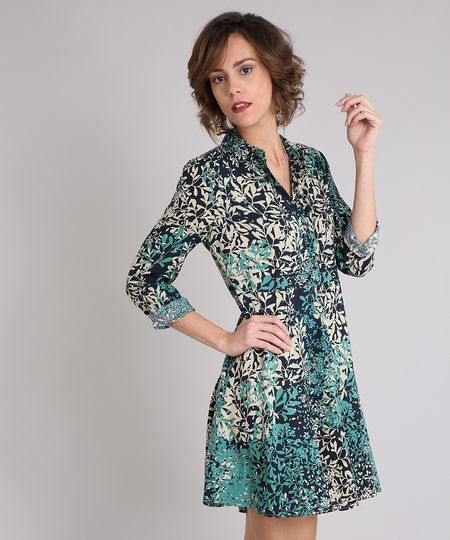 Vestido-Feminino-Chemise-Estampado-de-Folhagem-Curto-Manga-Longa-Azul-Marinho-9000640-Azul_Marinho_1
