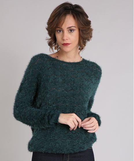 Sueter-Feminino-em-Trico-Felpudo-com-Lurex-Manga-Longa-Decote-Redondo-Verde-Escuro-8834894-Verde_Escuro_1