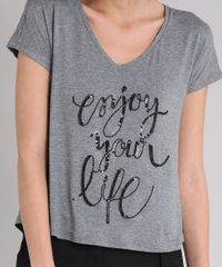 Blusa-Feminina--Enjoy-Your-Life--com-Paetes-Manga-Curta-Decote-V-Cinza-Mescla-9153700-Cinza_Mescla_4