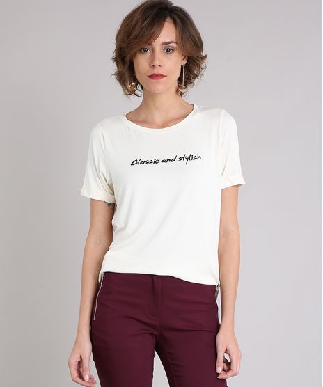 Blusa-Feminina--Classic-and-Stylish--com-Bordado-Manga-Curta-Decote-Redondo-Off-White-9210484-Off_White_1