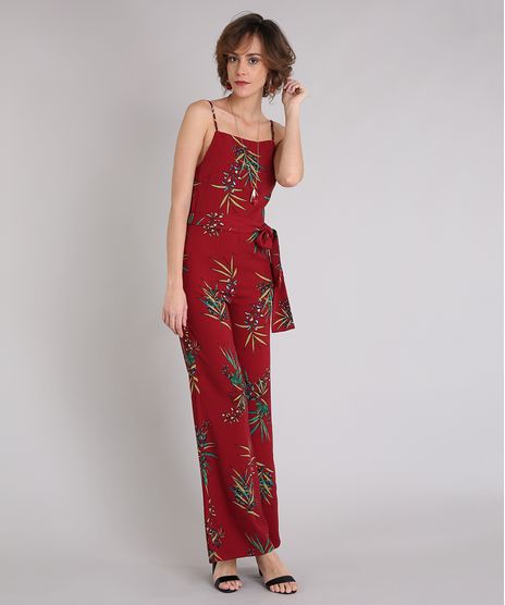 Macacao-Feminino-Estampado-de-Folhagem-com-Tira-para-Amarrar-Alca-Fina-Vermelho-9013452-Vermelho_1