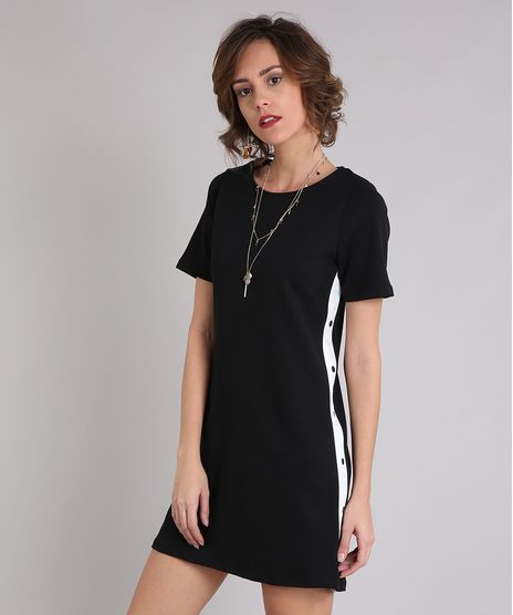 Vestido-Feminino-Curto-Faixa-Lateral-Manga-Curta-Decote-Redondo-Preto-9210062-Preto_1