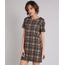Vestido-Feminino-Curto-Xadrez-Faixa-Lateral-Manga-Curta-Decote-Redondo-Kaki-9210061-Kaki_1