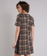 Vestido-Feminino-Curto-Xadrez-Faixa-Lateral-Manga-Curta-Decote-Redondo-Kaki-9210061-Kaki_2