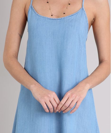 vestido jeans curto de alça