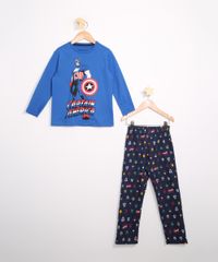 Pijama-Infantil-de-Algodao-Capitao-America-Manga-Longa-Azul-9983638-Azul_1