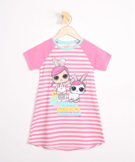 Camisola-Infantil-de-Algodao-Raglan-Listrada-LOL-Bunny-Manga-Curta-Rosa-9983169-Rosa_1