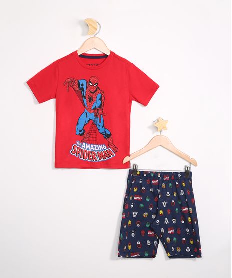 Pijama-Infantil-de-Algodao-Homem-Aranha-Manga-Curta-Vermelho-9983648-Vermelho_1