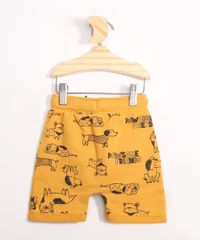 Bermuda-Infantil-de-Moletom-Reta-Estampada-de-Cachorrinhos-com-Bolsos-Mostarda-9980228-Mostarda_2