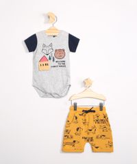 Bermuda-Infantil-de-Moletom-Reta-Estampada-de-Cachorrinhos-com-Bolsos-Mostarda-9980228-Mostarda_3