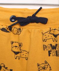 Bermuda-Infantil-de-Moletom-Reta-Estampada-de-Cachorrinhos-com-Bolsos-Mostarda-9980228-Mostarda_4