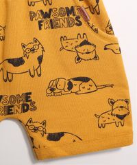 Bermuda-Infantil-de-Moletom-Reta-Estampada-de-Cachorrinhos-com-Bolsos-Mostarda-9980228-Mostarda_5