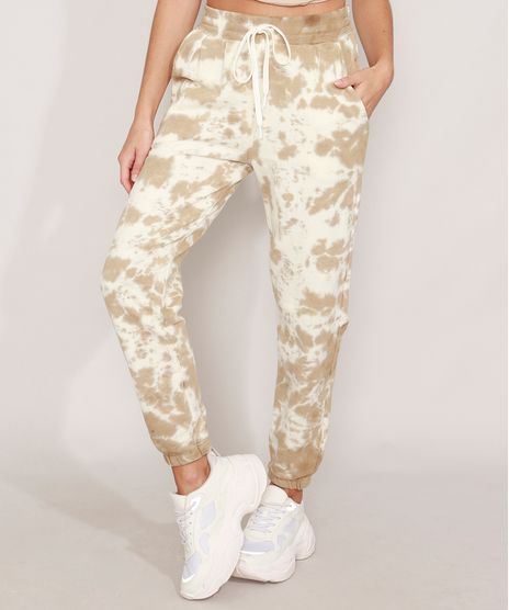 Calca-Jogger-de-Moletom-Estampada-Tie-Dye-com-Bolsos-Cintura-Alta-Bege-9976467-Bege_1
