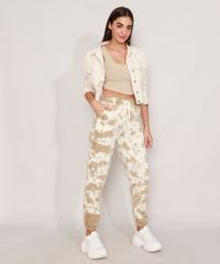 Calca-Jogger-de-Moletom-Estampada-Tie-Dye-com-Bolsos-Cintura-Alta-Bege-9976467-Bege_3