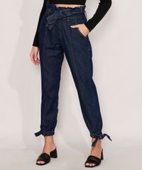 Calca-Clochard-Jogger-Jeans-com-Recortes-e-Faixa-para-Amarrar-Cintura-Super-Alta-Azul-Escuro-9985905-Azul_Escuro_1