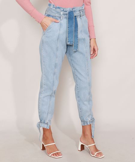 Calca-Clochard-Jogger-Jeans-com-Recortes-e-Faixa-para-Amarrar-Cintura-Super-Alta-Azul-Claro-9985904-Azul_Claro_1