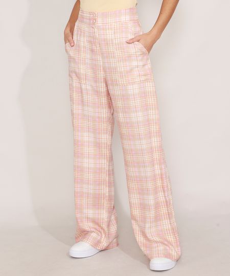 Calca-Reta-de-Viscose-Estampada-Xadrez-com-Bolsos-Cintura-Super-Alta-Multicor-9985875-Multicor_1 Calca-Reta-de-Viscose-Estampada-Xadrez-com-Bolsos-Cintura-Super-Alta-Multicor-9985875-Multicor_1