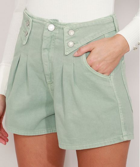 Short-de-Sarja-com-Pences-Cintura-Super-Alta-Verde-Claro-9985641-Verde_Claro_1