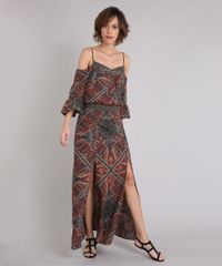Vestido-Feminino-Estampado-Paisley-Longo-com-Fendas-Open-Shoulder-Manga-Curta-Decote-V-Verde-Militar-9062678-Verde_Militar_3