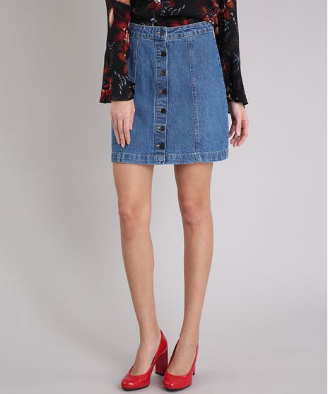 Saia-Jeans-Feminina-Cintura-Alta-com-Botoes--Azul-Medio-9133688-Azul_Medio_1