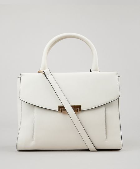 Bolsa Feminina Trapézio com Bolso e Alça Removível Off White - Único Menor preço em Bolsa Feminina Trapézio com Bolso e Alça Removível Off White - Único