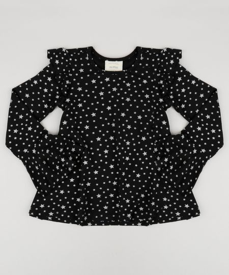 Blusa-Infantil-Estampada-de-Estrelas-com-Babado-Manga-Longa-Decote-Redondo-Preta-9195748-Preto_1