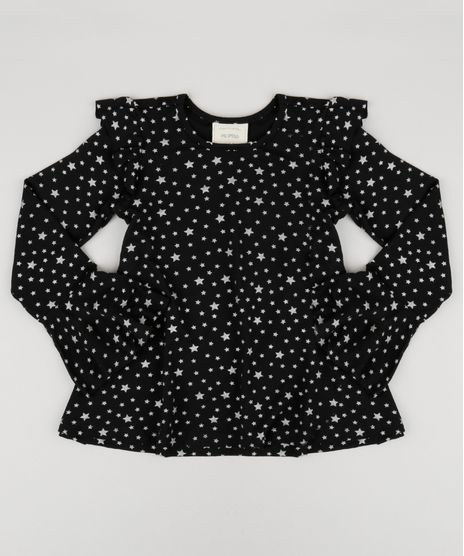 Blusa-Infantil-Estampada-de-Estrelas-com-Babado-Manga-Longa-Decote-Redondo-Preta-9195748-Preto_1