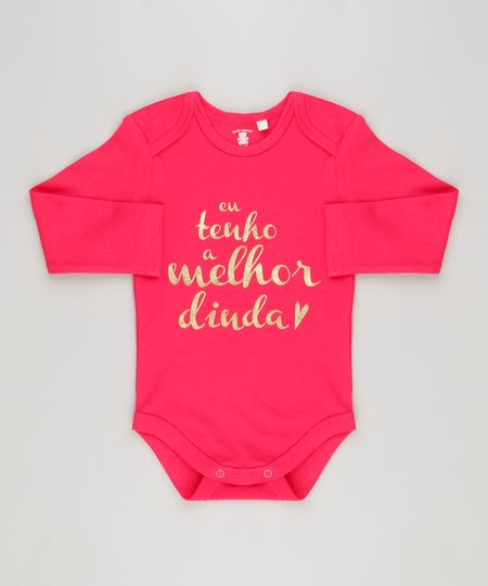 Body-Infantil--Eu-Tenho-a-Melhor-Dinda--Manga-Longa-Decote-Redondo-em-Algodao---Sustentavel-Rosa-8922345-Rosa_1
