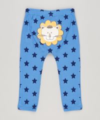 Calca-Infantil-Leao-Estampada-de-Estrelas-em-Algodao---Sustentavel-Azul-8941245-Azul_1
