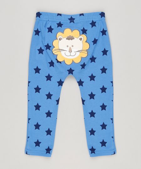 Calca-Infantil-Leao-Estampada-de-Estrelas-em-Algodao---Sustentavel-Azul-8941245-Azul_1