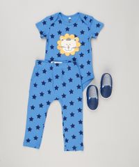 Calca-Infantil-Leao-Estampada-de-Estrelas-em-Algodao---Sustentavel-Azul-8941245-Azul_3