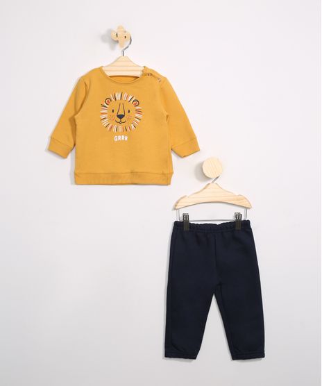 Conjunto-Infantil-de-Moletom-Blusa-Leao-Mostarda---Calca-Jogger-Amarelo-9979678-Amarelo_1