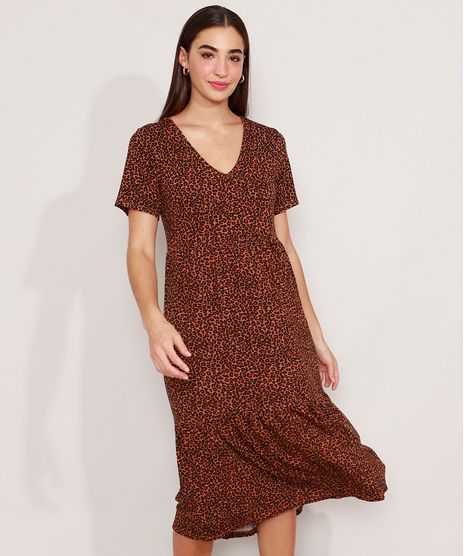Vestido-Estampado-Animal-Print-Onca-com-Recorte-Midi-Manga-Curta-Caramelo-9984189-Caramelo_1