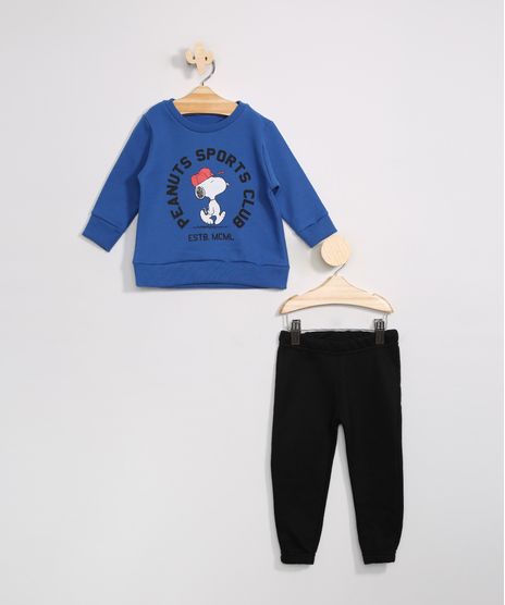 Conjunto-Infantil-de-Moletom-Blusao-Snoopy-Azul---Calca-Jogger-Preta-9976214-Preto_1