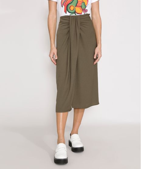 Saia-Transpassada-com-Franzido-Midi-Verde-Militar-9984615-Verde_Militar_1