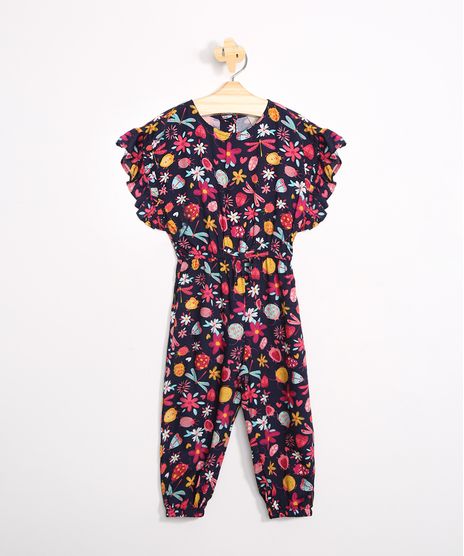 Macacao-Infantil-de-Viscose-Estampado-Floral-e-Insetos-Manga-Curta-Decote-Redondo-Azul-Marinho-9976731-Azul_Marinho_1