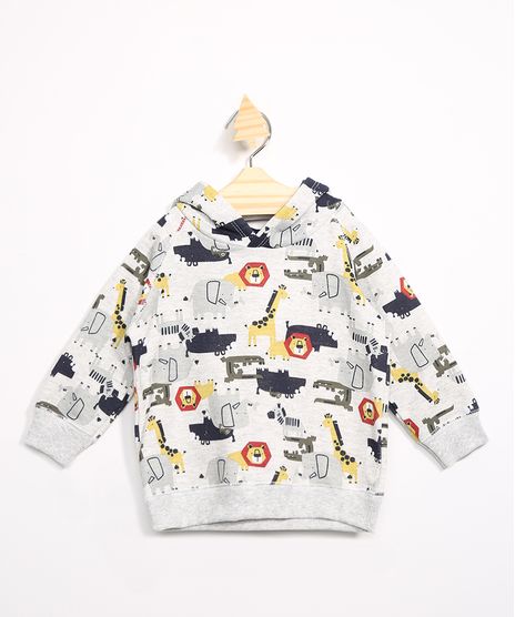 Blusao-Infantil-de-Moletom-Estampado-Bichos-com-Capuz-Cinza-Mescla-Claro-9977060-Cinza_Mescla_Claro_1