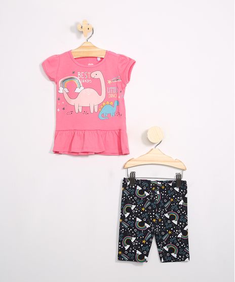 Conjunto-Infantil-Blusa-Dinossauro-Manga-Curta-Pink---Bermuda-Estampada-de-Arco-Iris-Azul-Marinho-9983189-Azul_Marinho_1