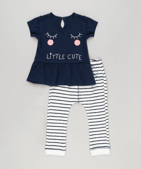 Conjunto-Infantil-de-Blusa-com-Bordado-Divertido-Manga-Curta-Azul-Marinho---Calca-Estampada-Listrada-em-Algodao---Sustentavel--Off-White-8772948-Off_White_1