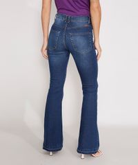 Calça Flare Jeans Cintura Alta Azul Escuro costas