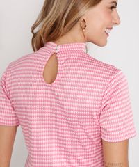 Blusa-de-Jacquard-Estampada-Pied-de-Poule-Manga-Curta-Gola-Alta-Pink-9983389-Pink_5