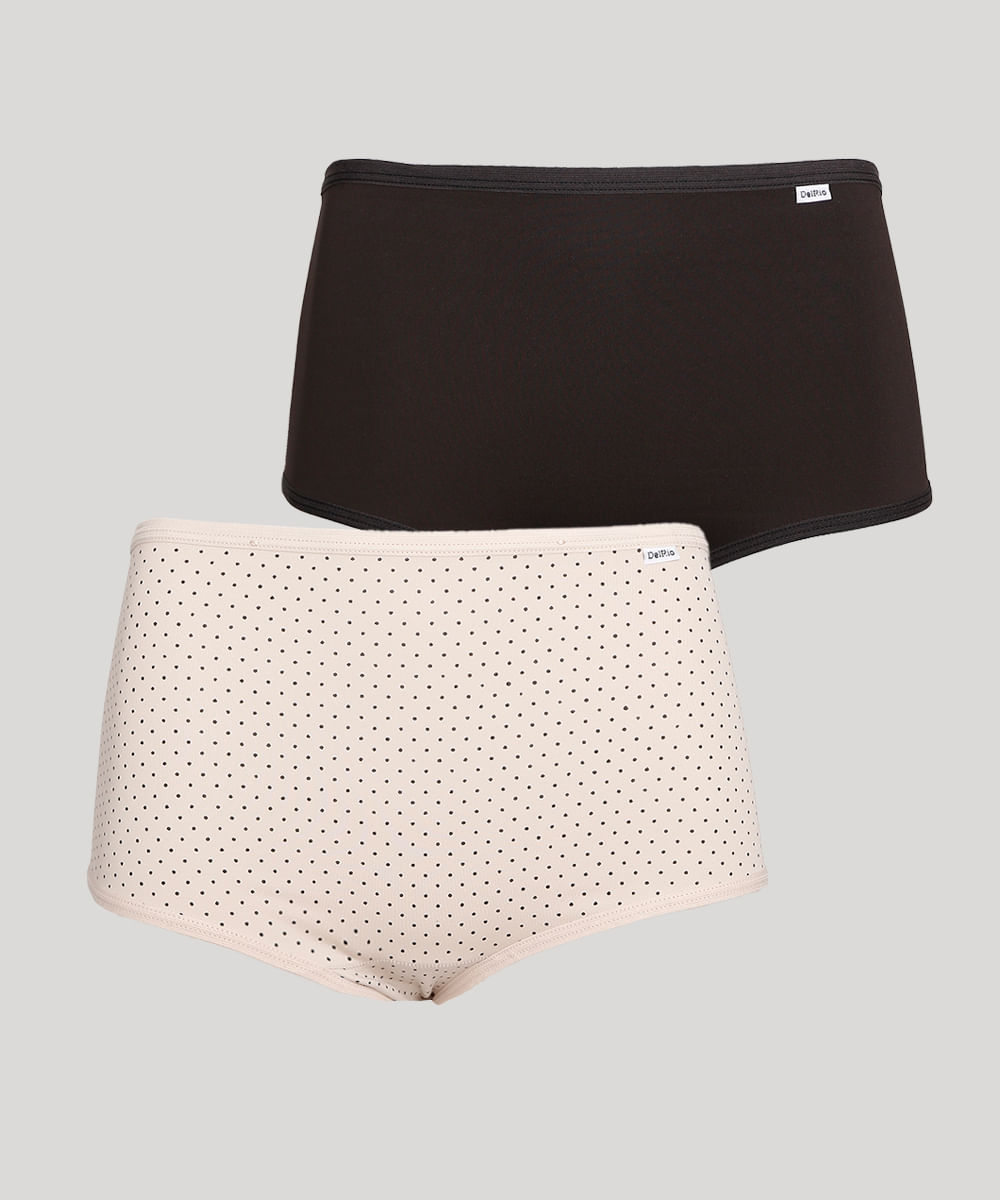 Kit de 2 Calcinhas Caleçon Cintura Alta DelRio Multicor