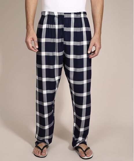Calca-de-Pijama-em-Flanela-Estampada-Xadrez-com-Bolso-Azul-Marinho-9985165-Azul_Marinho_1