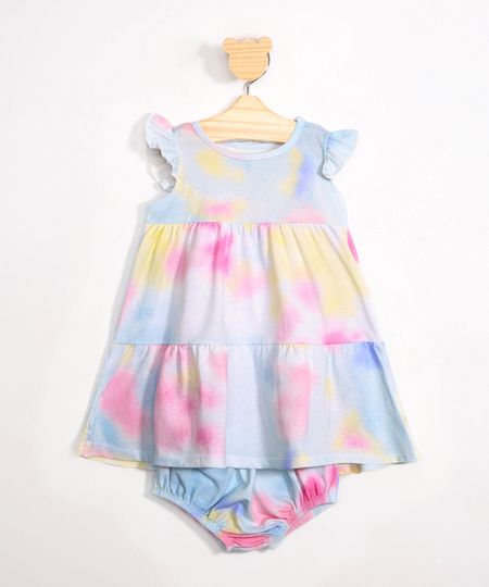 Vestido-Infantil-de-Algodao-Estampado-Tie-Dye-com-Babado-Sem-Manga---Calcinha-Multicor-9983184-Multicor_1