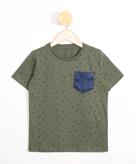 Camiseta-Infantil-Estampado-Geometrico-com-Bolso-Manga-Curta-Gola-Careca-Verde-Militar-9978943-Verde_Militar_1