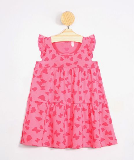 Vestido-Infantil-Estampado-de-Borboletas-com-Babados-Decote-Redondo-Pink-9979703-Pink_1