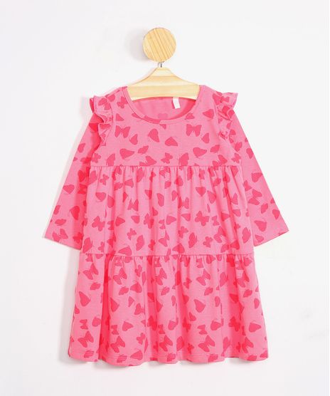 Vestido-Infantil-Estampado-de-Borboletas-com-Babados-Manga-Longa-Decote-Redondo-Pink-9981633-Pink_1