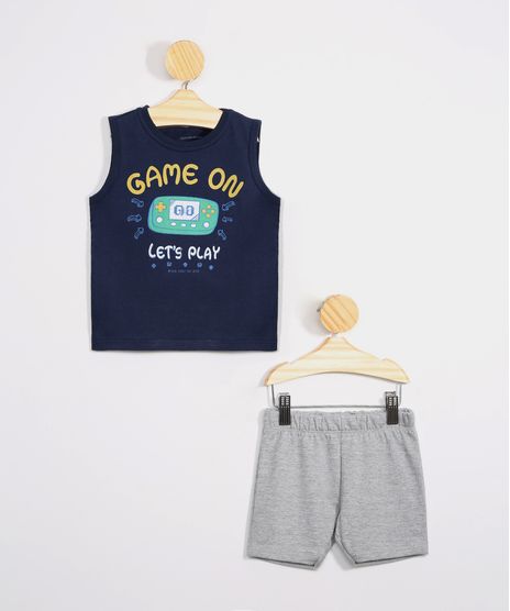 Conjunto-Infantil-de-Regata--Game-On--Azul-Marinho---Bermuda-Cinza-Mescla-9975712-Cinza_Mescla_1