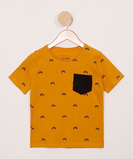Camiseta-Infantil-Estampada-Games-Manga-Curta-com-Bolso-Mostarda-9978945-Mostarda_1
